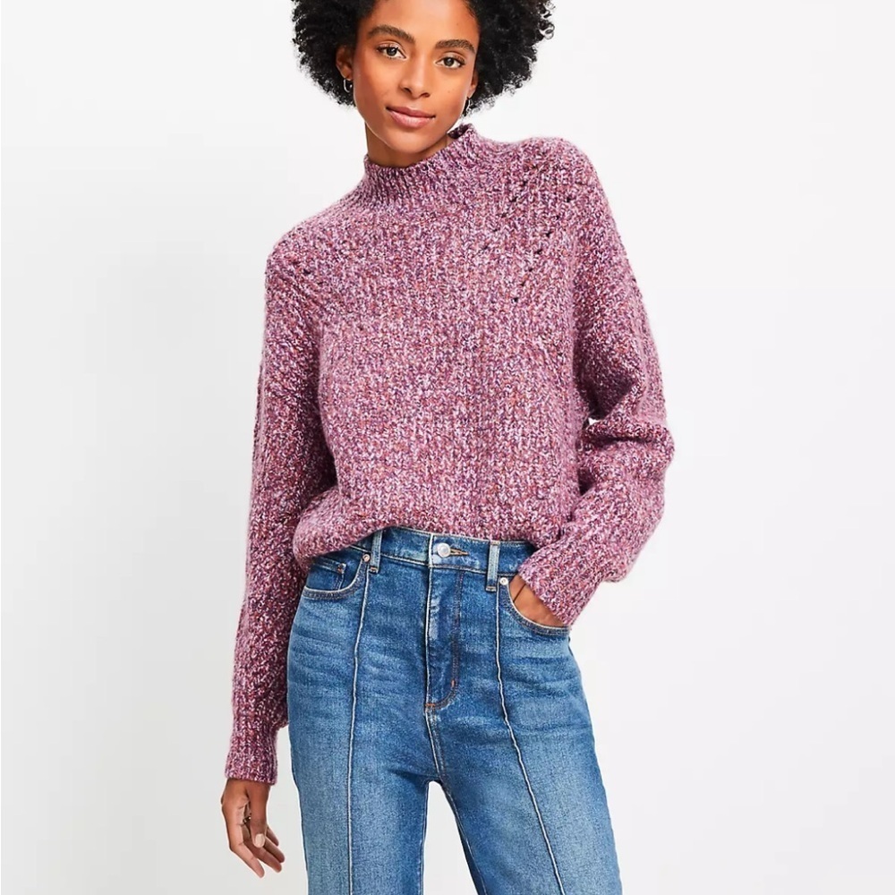 Loft women’s pointelle mixed mock neck sweater size medium. - Picture 1 of 7